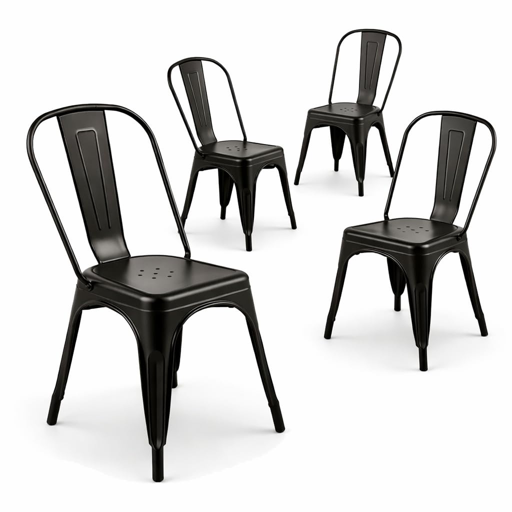 Outdoor Furniture For Cafe - Matte Black Metal Dining Chair Set
