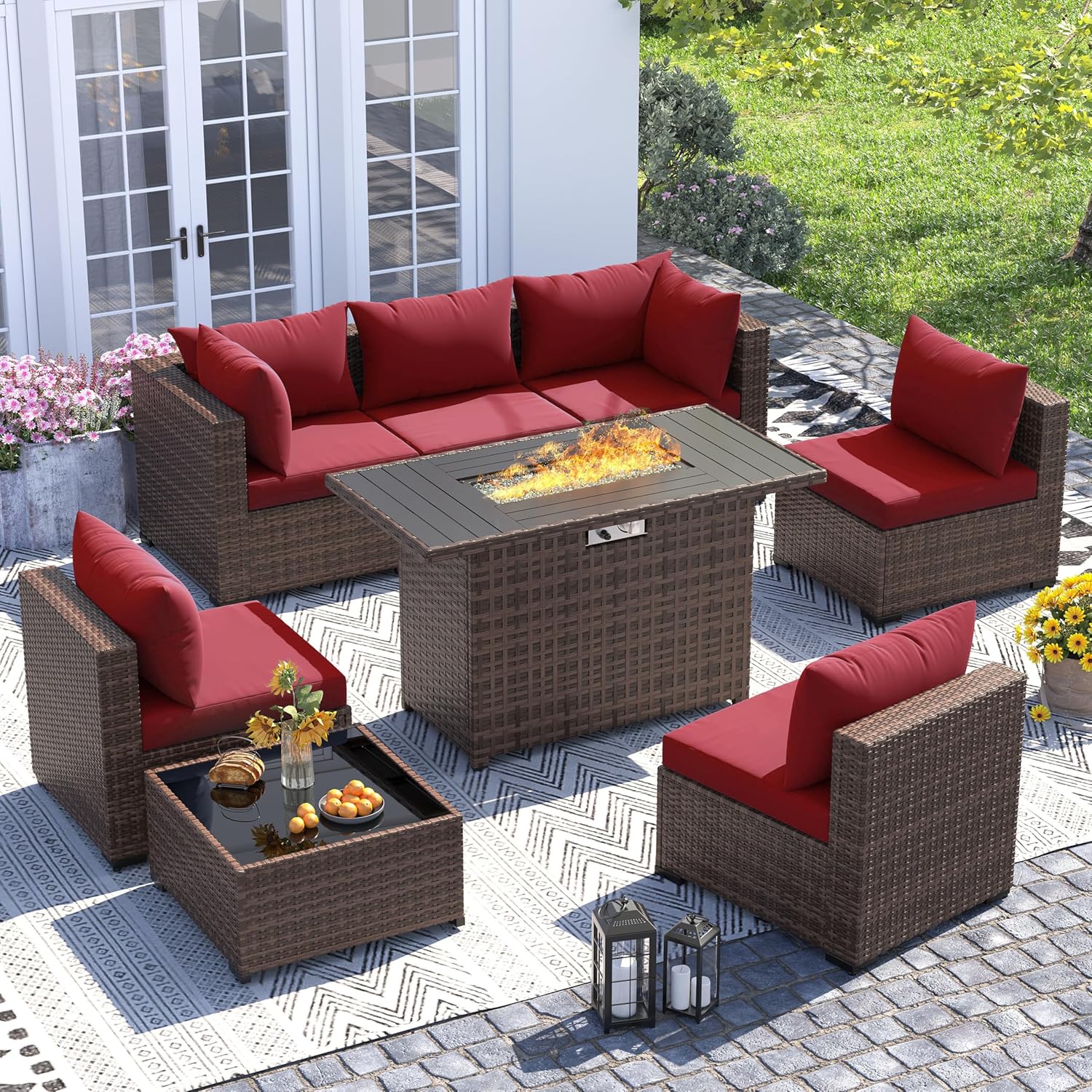 8pc All-Weather Wicker Section - Outdoor Furniture Set With Fire Pit review and price