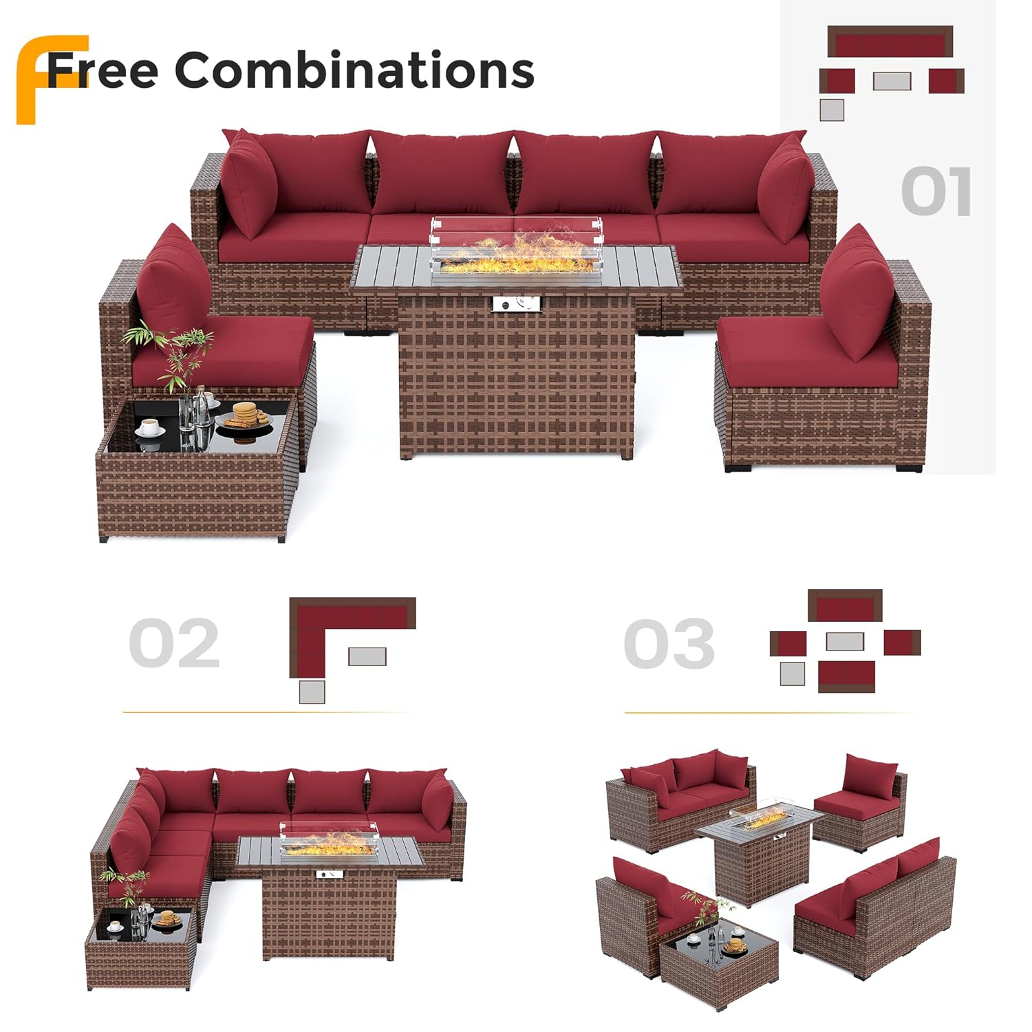 8pc All-Weather Wicker Section - Outdoor Furniture Set With Fire Pit review and price