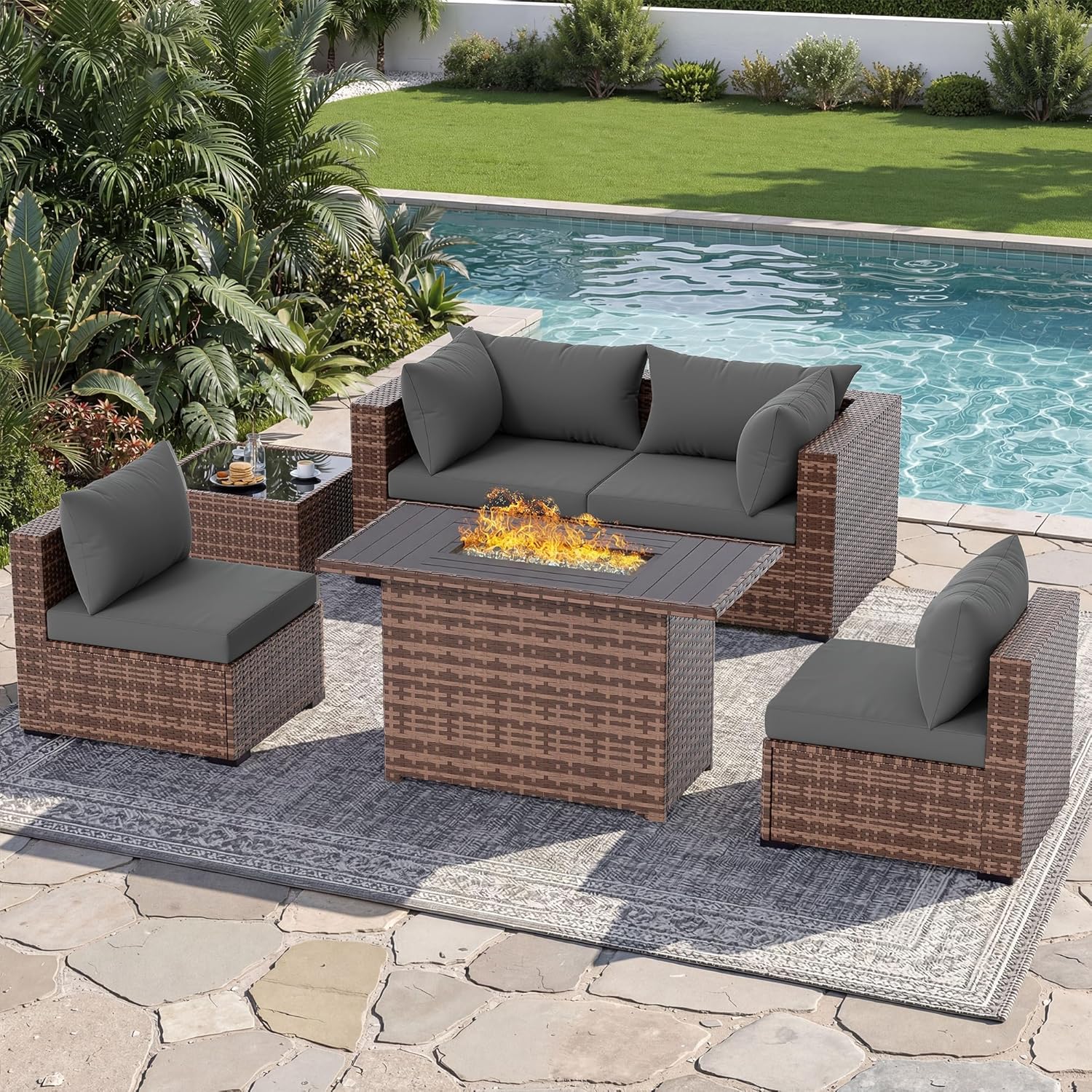 5-Piece Outdoor Sectional Sofa - Outdoor Furniture Set With Fire Pit review and price