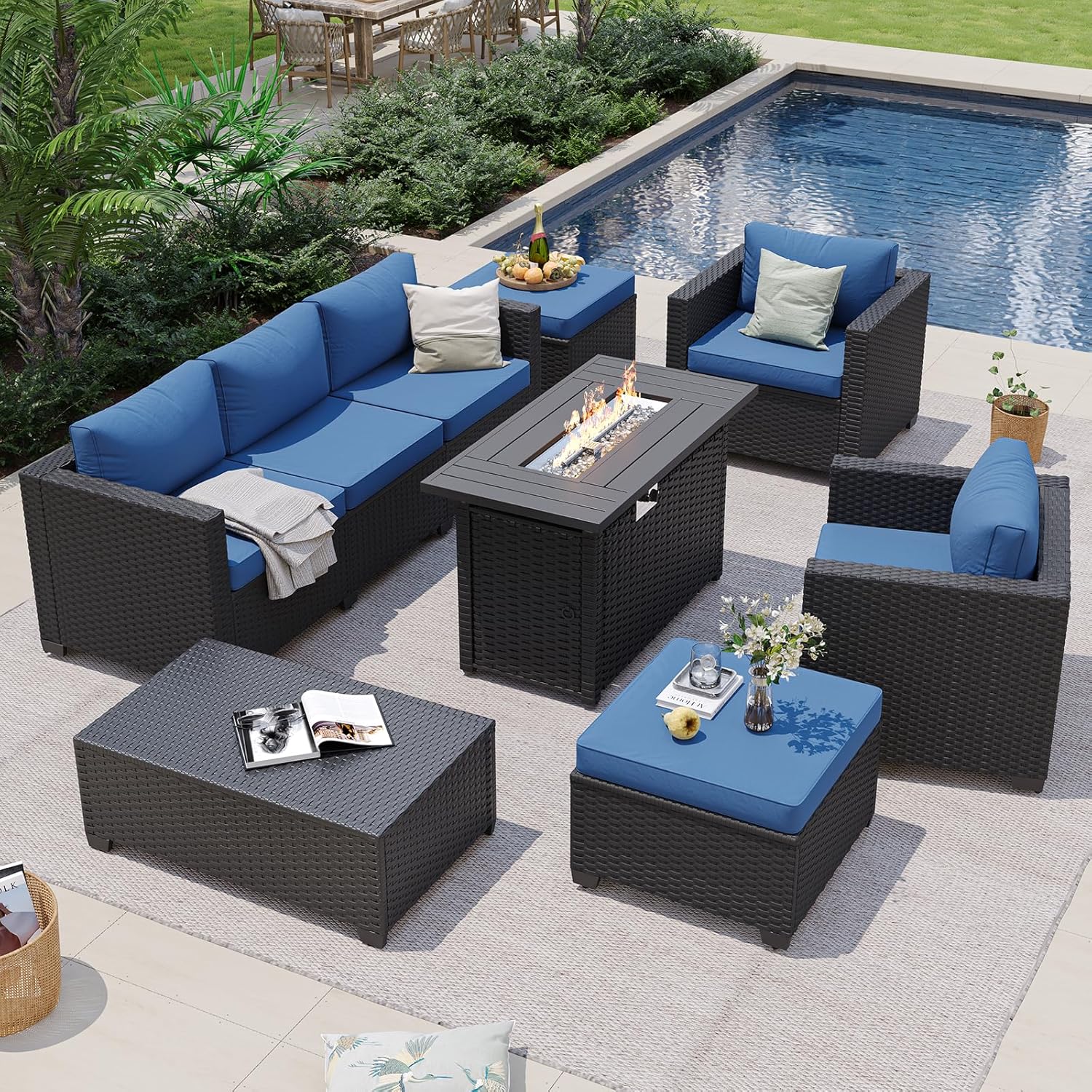 Navy Blue Outdoor Sectional So - Outdoor Furniture Set With Fire Pit review and price