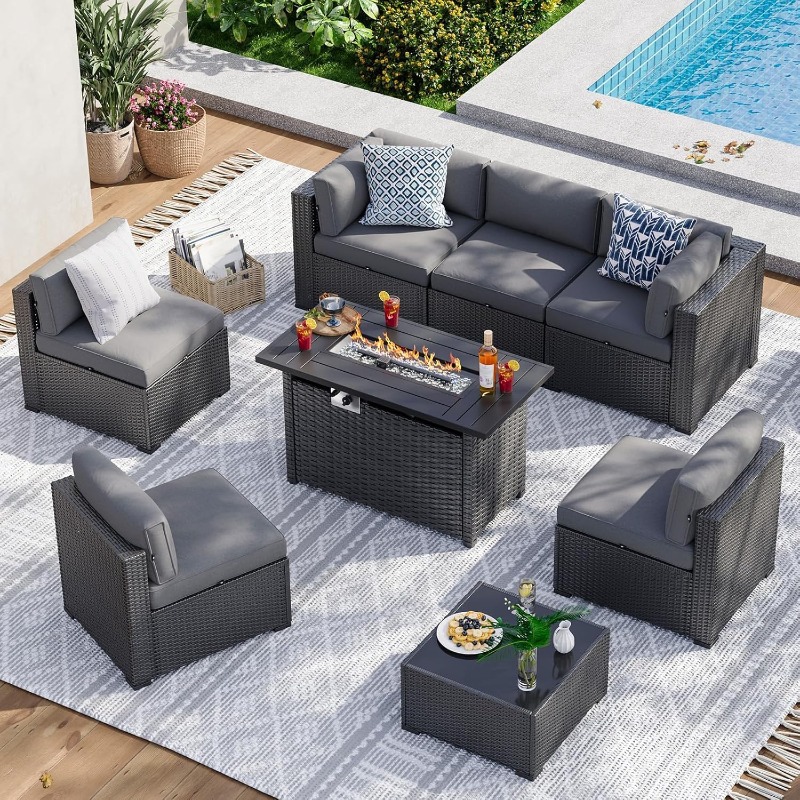 Aoxun 8 Piece Patio Furniture  - Outdoor Furniture Set With Fire Pit review and price