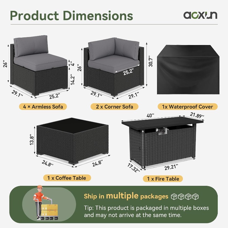Aoxun 8 Piece Patio Furniture  - Outdoor Furniture Set With Fire Pit review and price