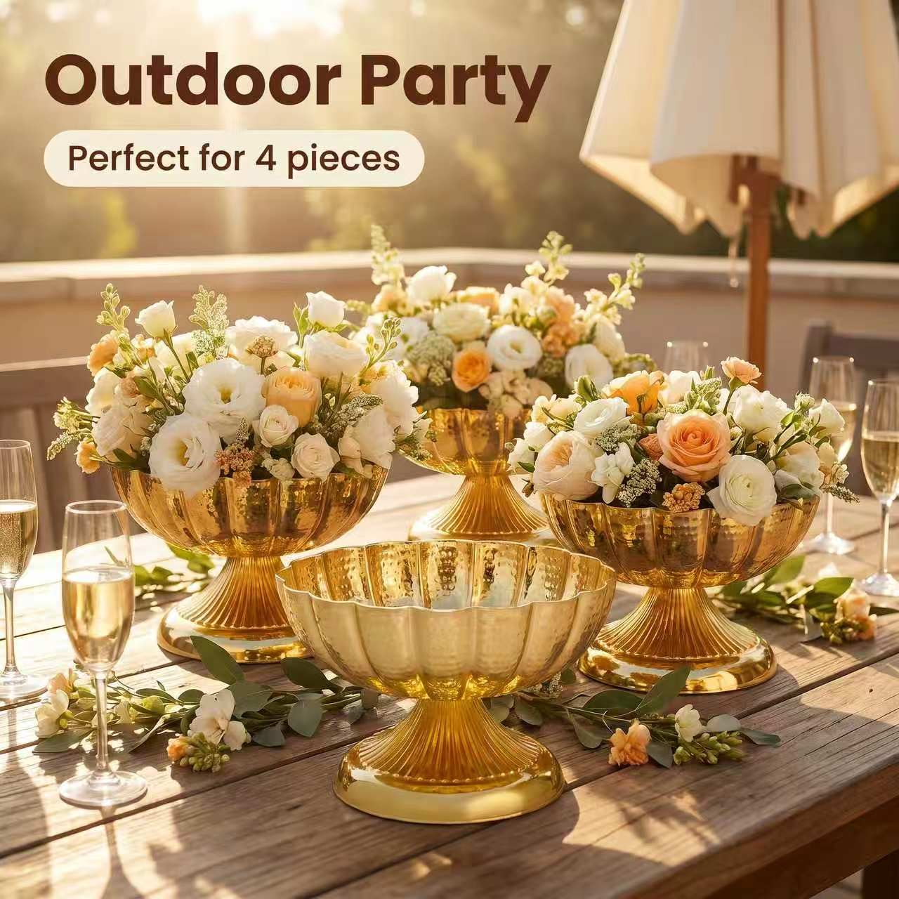 Vintage Gold Metal Compote Vas - Outdoor Furniture Vintage review and price